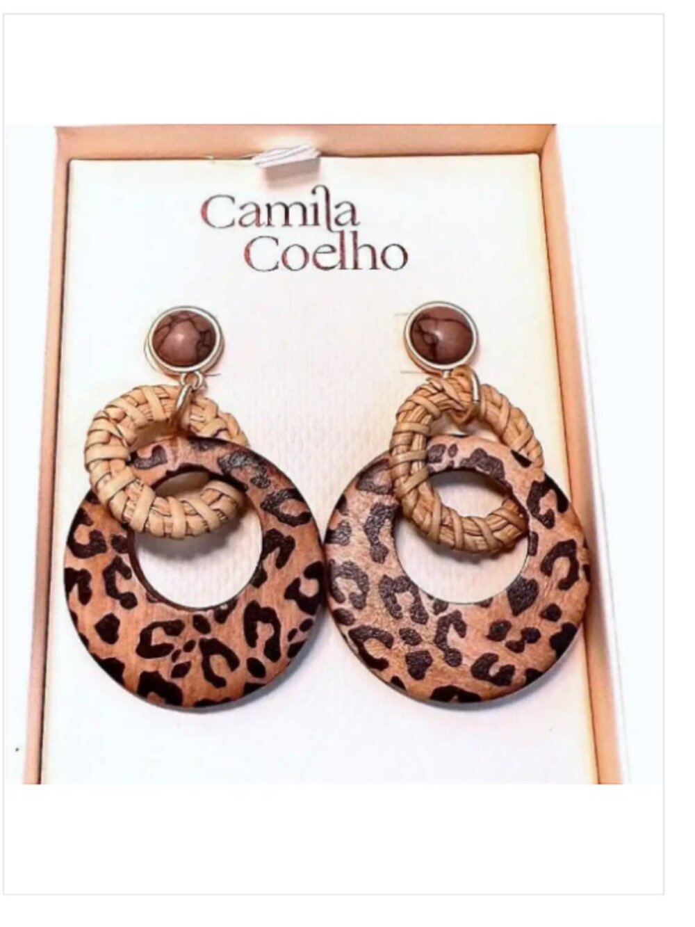 CAMILA COELHO‎ Leopard Print Wooden Drop Earrings